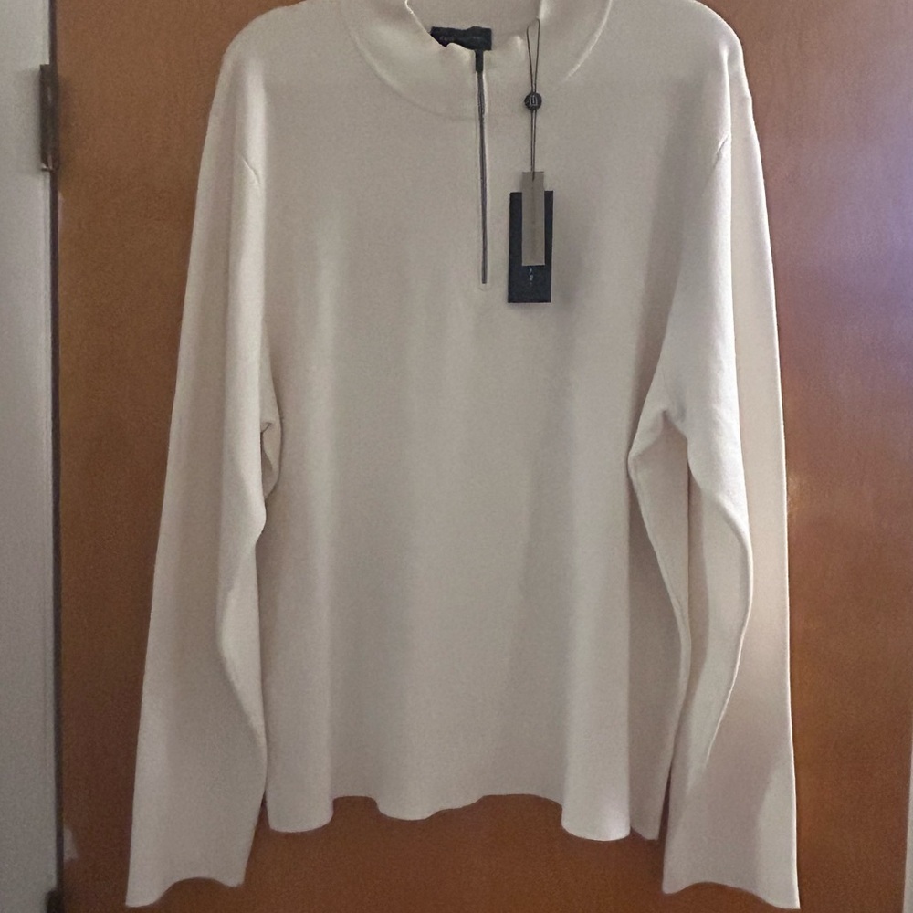 NWT Elie Tahari Men’s XL 1/4 Zip Sweater Ivory Knit Pullover Minimalist Business